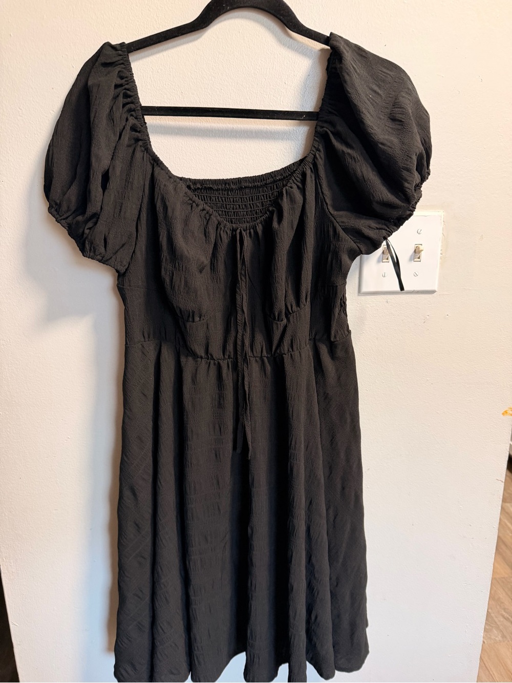 SHEIN Black Puff-Sleeve Square-Neck Mini Dress